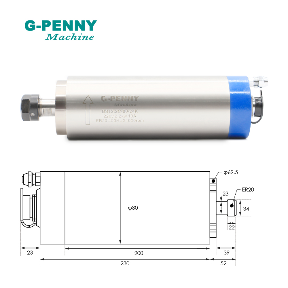 G-PENNY 2.2kw ER20 Water Coole - đánh giá và giá 2.2Kw Water Cooled Spindle Kit Vfd