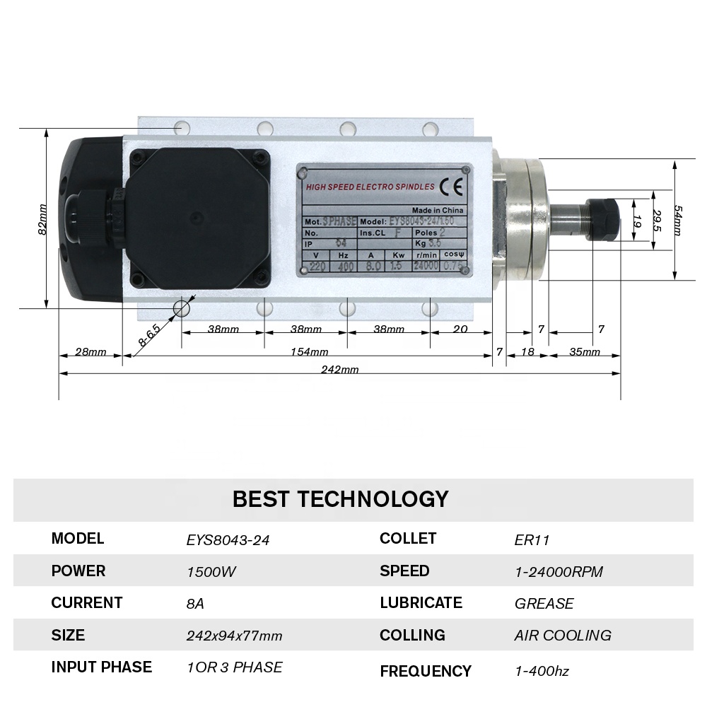 1.5kw Flash air Cooled Spindle - đánh giá và giá Air Cooled 1.5Kw Spindle Motor Inverter 110V