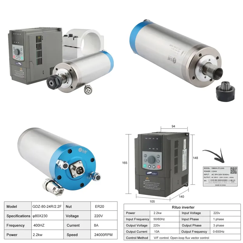 2026China*Factory* ER20 2.2kw  - đánh giá và giá 2.2Kw Water Cooled Spindle Kit Vfd