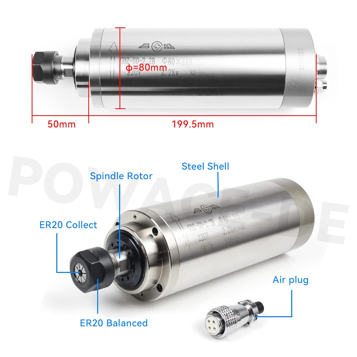2.2KW 110V or 220V 8A GDZ-80-2 - đánh giá và giá 2.2Kw Water Cooled Spindle Kit Vfd