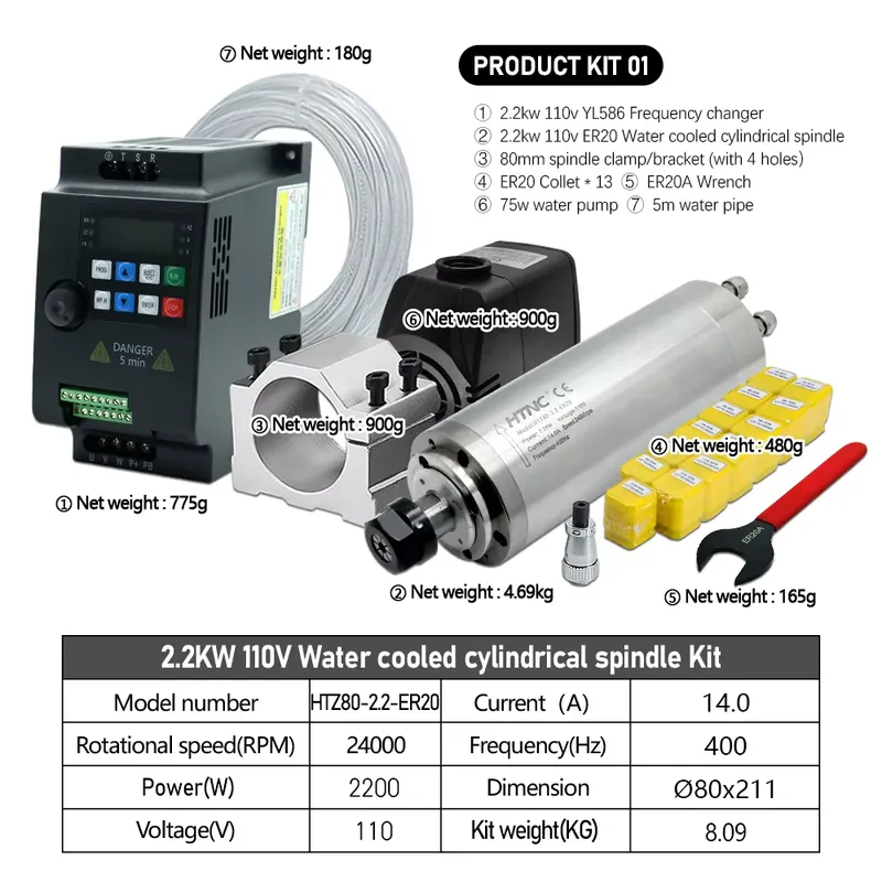 Brazil Shipped 2.2kw 220V 110V - đánh giá và giá 2.2Kw Water Cooled Spindle Kit Vfd